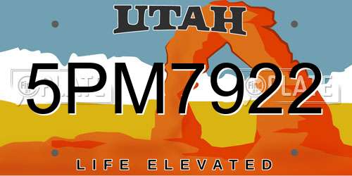 5PM7922 Utah License Plate