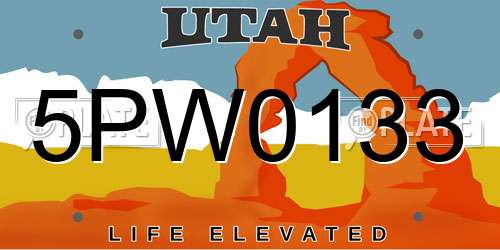 5PW0133 Utah License Plate