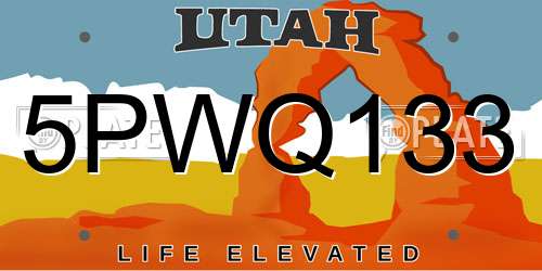 5PWQ133 Utah License Plate