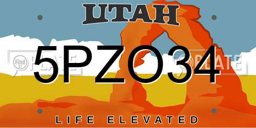 5PZO34 Utah License Plate