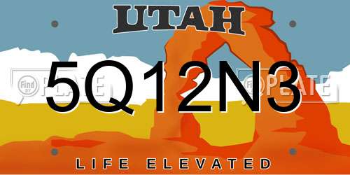 5Q12N3 Utah License Plate