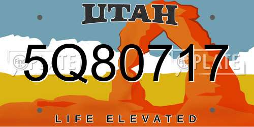 5Q80717 Utah License Plate