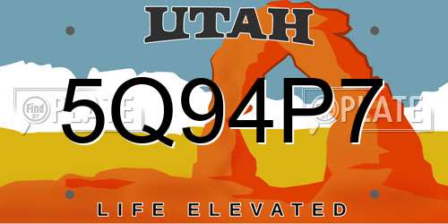 5Q94P7 Utah License Plate