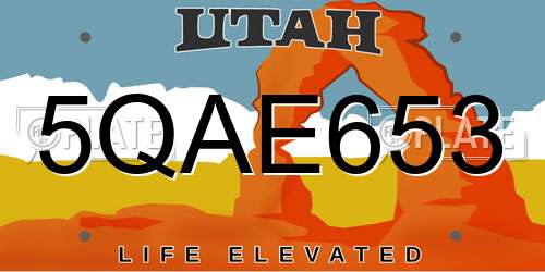 5QAE653 Utah License Plate