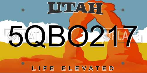 5QBO217 Utah License Plate