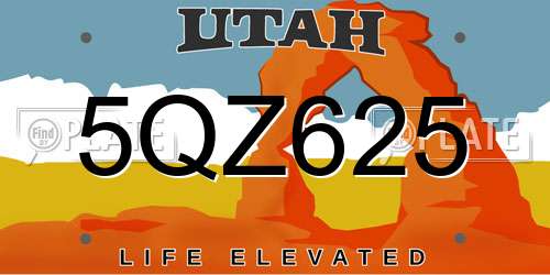 5QZ625 Utah License Plate