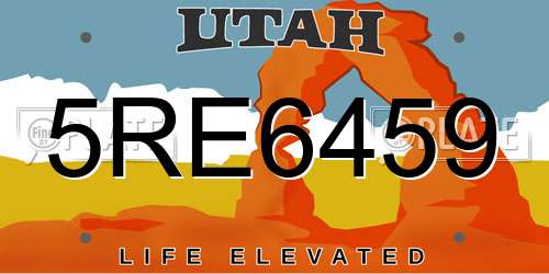 5RE6459 Utah License Plate