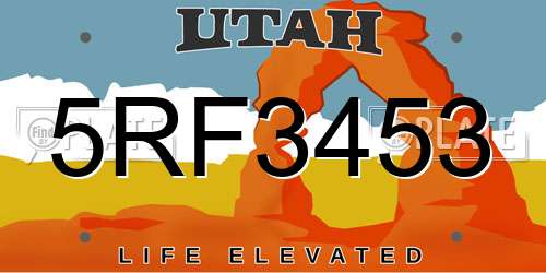 5RF3453 Utah License Plate