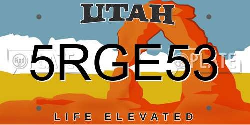 5RGE53 Utah License Plate