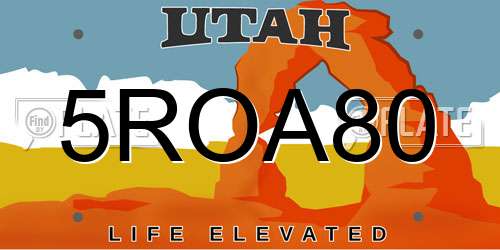 5ROA80 Utah License Plate
