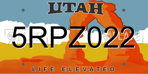 5RPZ022 Utah License Plate