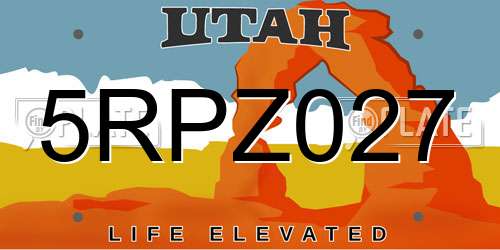 5RPZ027 Utah License Plate