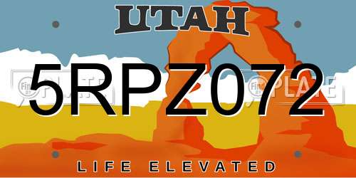 5RPZ072 Utah License Plate