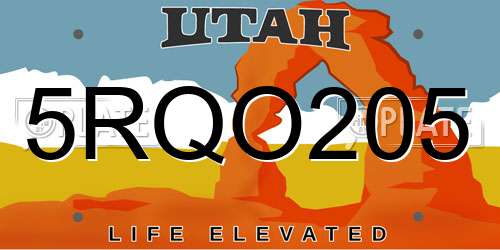 5RQO205 Utah License Plate
