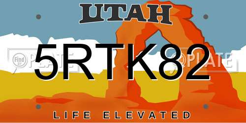 5RTK82 Utah License Plate