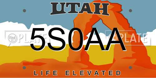 5S0AA Utah License Plate