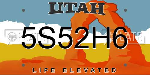 5S52H6 Utah License Plate