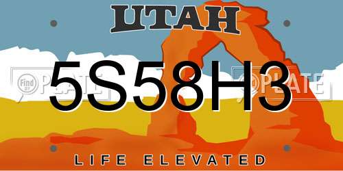 5S58H3 Utah License Plate