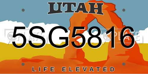 5SG5816 Utah License Plate