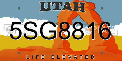 5SG8816 Utah License Plate
