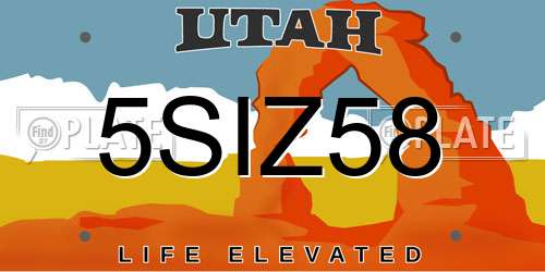 5SIZ58 Utah License Plate