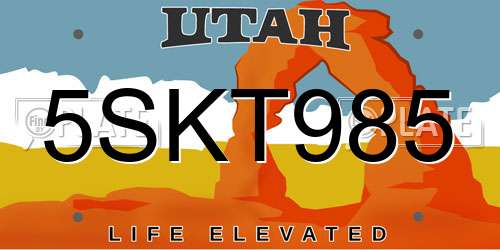 5SKT985 Utah License Plate