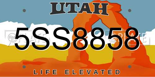 5SS8858 Utah License Plate