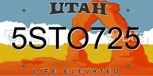5STO725 Utah License Plate