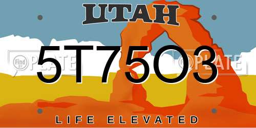 5T75O3 Utah License Plate