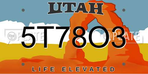 5T78O3 Utah License Plate