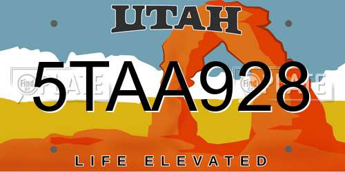 5TAA928 Utah License Plate