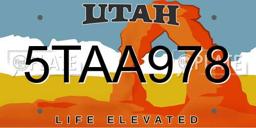 5TAA978 Utah License Plate