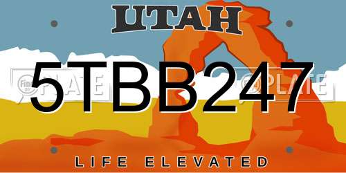 5TBB247 Utah License Plate