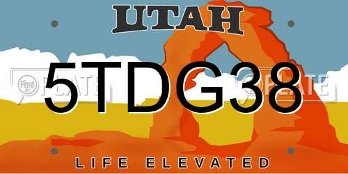5TDG38 Utah License Plate