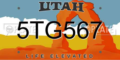 5TG567 Utah License Plate