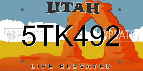 5TK492 Utah License Plate