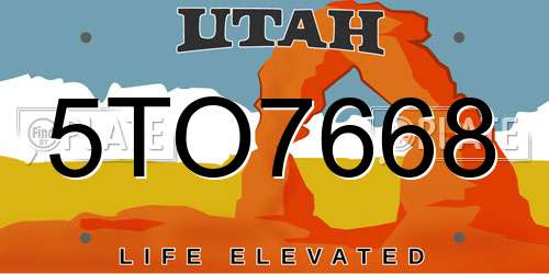 5TO7668 Utah License Plate