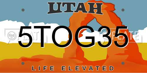 5TOG35 Utah License Plate