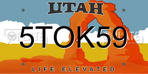 5TOK59 Utah License Plate
