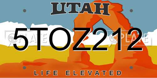 5TOZ212 Utah License Plate