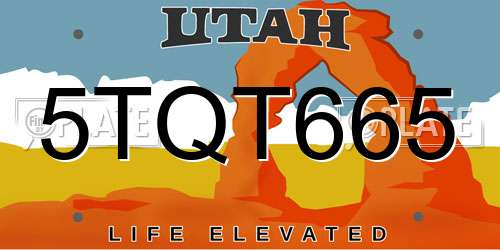 5TQT665 Utah License Plate