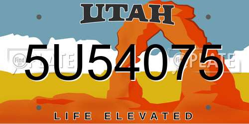 5U54075 Utah License Plate
