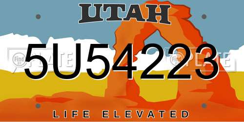 5U54223 Utah License Plate
