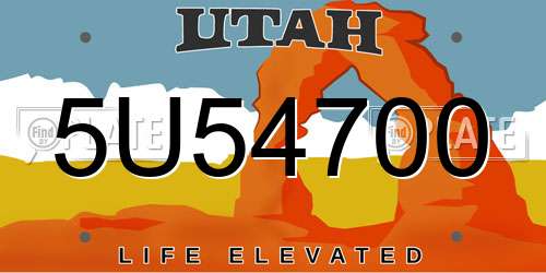 5U54700 Utah License Plate