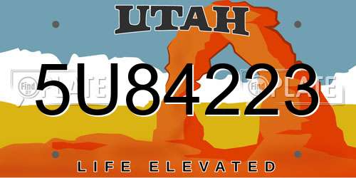 5U84223 Utah License Plate