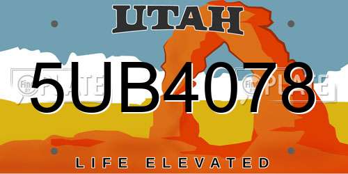 5UB4078 Utah License Plate