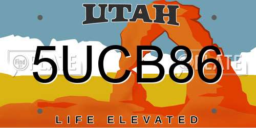 5UCB86 Utah License Plate