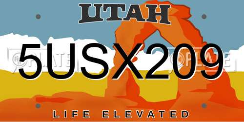 5USX209 Utah License Plate