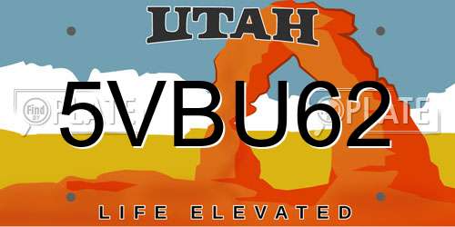 5VBU62 Utah License Plate