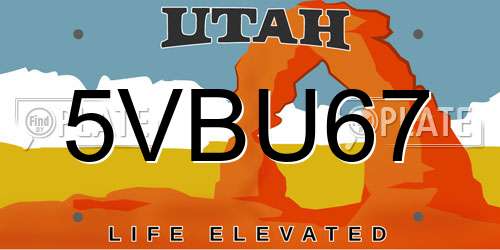 5VBU67 Utah License Plate